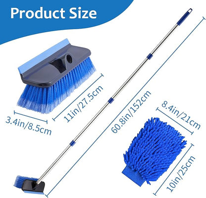 60" Car Wash Brush with Long Handle, Soft Bristle Car Washing Brush Cleaning Brushes for Washing Exterior of RV, Truck, Boat, Solar Panel