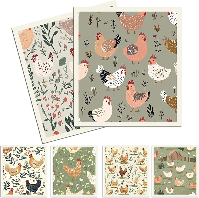 Chicken Swedish Dishcloths for Kitchen, 6 Pcs Reusable Chick Swedish Dish Cloths, Absorbent Fast Drying Cleaning Sponge Cloths for Kitchen Cooking Farmhouse Home Decoration Housewarming Gifts