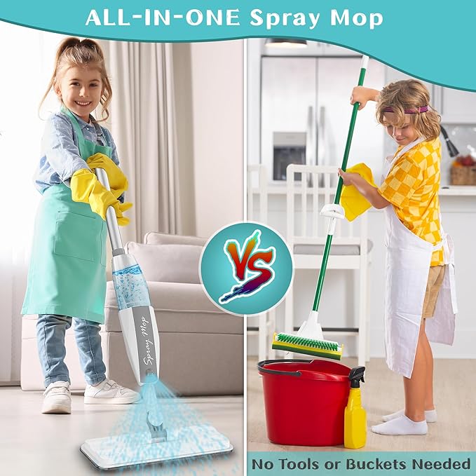 Toddler Mop that Really Works - Kids Spray Mop - Mini Size Cleaning Toy Set, Interactive Pretend Play Montessori Toys Gift for Toddlers Boys Girls Ages 3-6