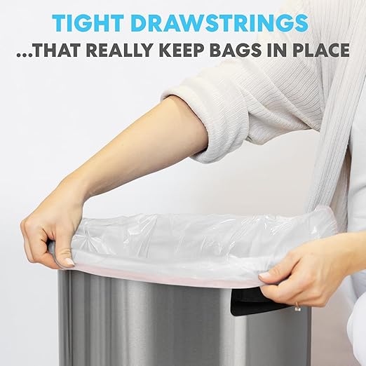 Simpli-Magic 17 Gallon Drawstring Trash Bags, Code C, 120 Pack – Tall Kitchen Garbage Bags, Custom Made with Premium Materials (White)