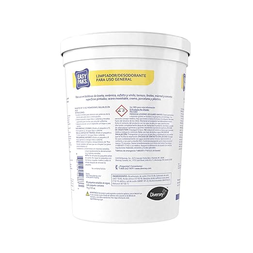 Diversey 990651 Easy Paks All Purpose Cleaner & Deodorizer, Water Soluble Paks make Effervescent Solution with Lemon Scent, Yellow, 90-Paks, 1 Tub (Pack of 2)