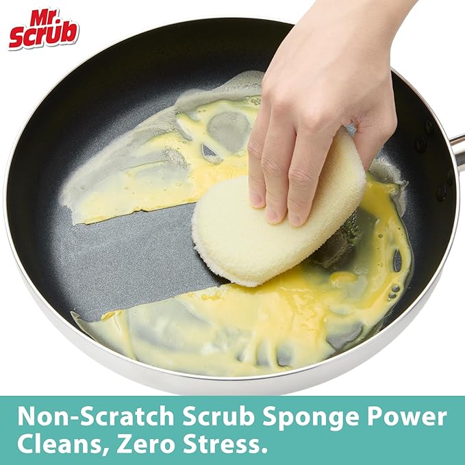 Mr. Scrub Kitchen Sponges, Dish Scrub Sponge 12 Pack Odor-Resistant, Quick-Drying, Non-Scratch for Washing Dishes, Pans, Pots & Nonstick Cookware
