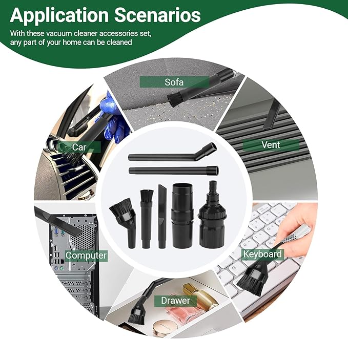 EZ SPARES Micro Cleaning Nozzle Kit,Micro Vacuum Attachment,Universal Vacuum Cleaner Attachment,Mini Micro Kit Keyboard Crevice Cleaning Tool Brush Kit,for Compact Wet Dry Shop Vacuum,Storage Bag Inc