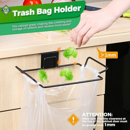 Trash Bag Holder,2 Pack Trash Bag Holder for Cabinet Door and Cupboards,Stainless Steel,Black,Plastic Bag Holder under Sink,Use for Kitchen,Bathroom,Camper,Rv