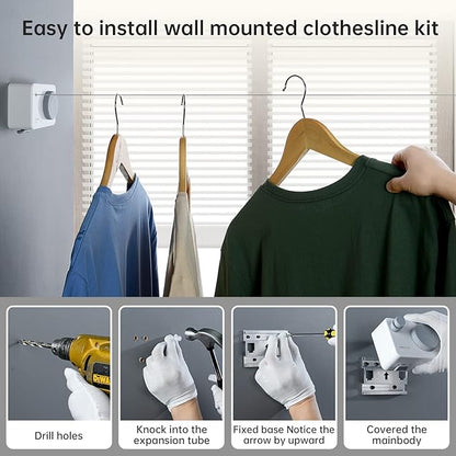 Mbillion Retractable Clothesline 13.8Ft Heavy Duty Clothes Drying Laundry Line for Indoor Outdoor Retracting Hanging Clothing Drying with Retract Rotating Knob to Prevent Sagging
