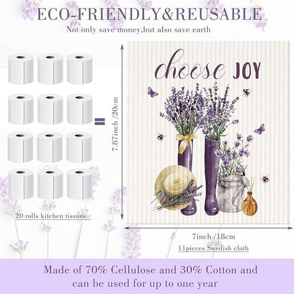 Cunhill 6 Pcs Swedish Kitchen Dish Cloths Kitchen Towels Reusable Sponge Cleaning Cloths Wipes Absorbent Dish Cloth Quick Drying Washable Decorative Tea Towels No Odor Bar Hand Towel (Lavender)