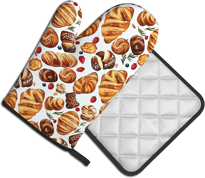Oven Mitt and Pot Holders Sets - Food Oven Gloves Hot Pads Set of 2 Bread Kitchen Mitts for Cooking BBQ Baking Grilling