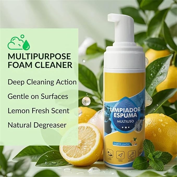 4-in-1 Multi-Enzyme Foam Cleaner 5oz, All-Purpose Deep Cleaning Spray for Car Interior, Kitchen Grease, Bathroom Tiles, Sofa Upholstery (1PC+1*Sponge+Towel)