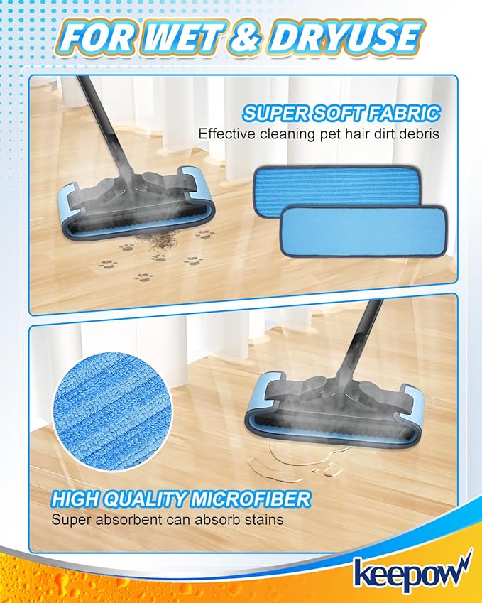KEEPOW 4PACK Reusable Microfiber Mop Pads Compatible with Wagner 905e, 915e & 925e Steamers, Steam Mop Pads Compatible with TVD/STEAMBOT & Other Steamer Mop, Double-Sided Use (Mop is Not Included)