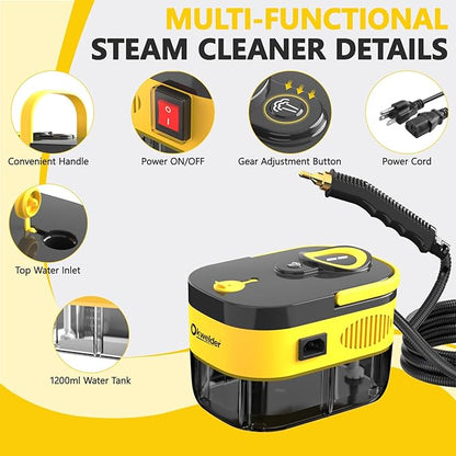 Steam Cleaner, Portable Steamer for Cleaning with 15pcs Accessories, 15s Heat-Up, 6-Level Adjustable, Handheld Steam Cleaner for Home for Tile, Grease, Dirt, Corners, Exterior Car Wash,