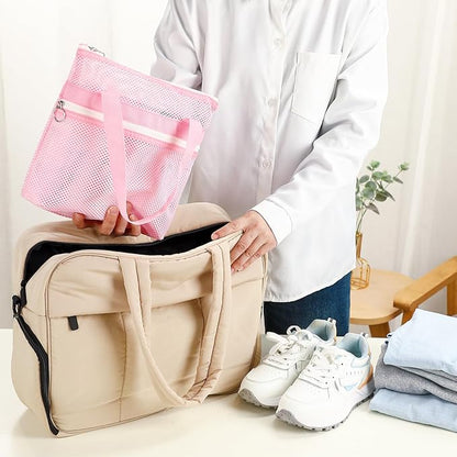 Fammart Mesh Shower Caddy Portable with Zipper & 2 Pockets - Quick Dry Shower Caddy Hanging for Travel Gym Camp Beach - Organizer Bag Bathroom Essentials for College Dorm