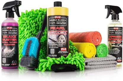 The Rag Company - Complete Car Cleaning Kit - Includes Car Wash Soap, Wheel Cleaner, Interior Car Cleaner, Wash Mitt + Pad, Drying Towel, Microfiber Towels, Wheel Brush - 10 Piece Kit