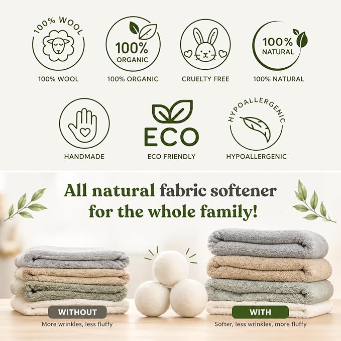 Wool Dryer Balls & Essential Oils for Laundry Bundle – 6 XL Cat Reusable Dryer Balls with 6 Pack Essential Oils for Dryer Balls, Diffusers & Natural Fabric Softening