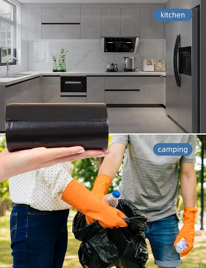 Waikas 8 Gallon Trash Bags, 40 Counts, Flag Garbage Bags with No Flaps and No Ties, 55 * 65cm, 7g/pcs,Unscented, Black
