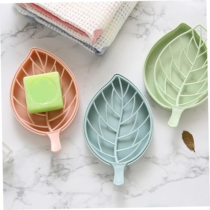 Soap Dishes, 3PCS Self Draining Soap Dish 6.9x3.9x0.8'' Hollow Leaf Shape Draining Soap Dish with Draining Tray Dry & Clean Soap Dish for Bathroom, Kitchen or Laundry Room