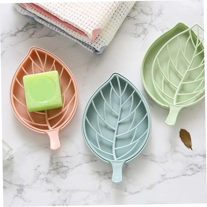 Soap Dishes, 3PCS Self Draining Soap Dish 6.9x3.9x0.8'' Hollow Leaf Shape Draining Soap Dish with Draining Tray Dry & Clean Soap Dish for Bathroom, Kitchen or Laundry Room