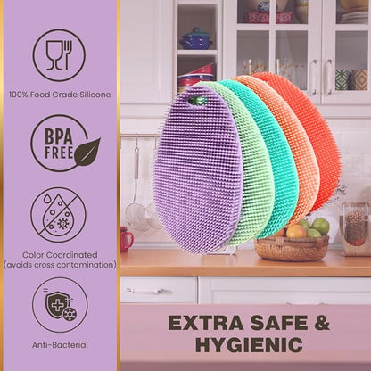 Silicone Sponge Dish Scrubber - Food Grade Silicone Dish Scrubber and Housecleaning - BPA Free Silicone Kitchen Scrubber [5 Pack Ovals Spring]