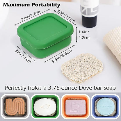 AIDIMMING Small Silicone Travel Soap Case with Drainage Mat - 100% Leakproof Bar Soap Holder for Gym, Camping - Fits Kitsch Shampoo Bars & 3.75oz Dove Soap - Portable, Shatterproof Box (Deep Green)