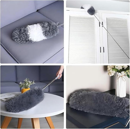 Professional Microfibre Dusters for Cleaning | Duster with Extension 100" | Cobweb Remover Duster Kit with 2 Washable Heads | Bendable Feather Duster for High Ceilings,Fans & Hard-to-Reach Areas,6PCS