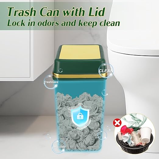 3 Pack Bathroom Trash Can with Lid 4 Gallon Small Trash Can with Swing Lid Bathroom Garbage Can with 225 Counts Trash Bags for Kitchen Bedroom Office(Black Navy Blue Dark Green)