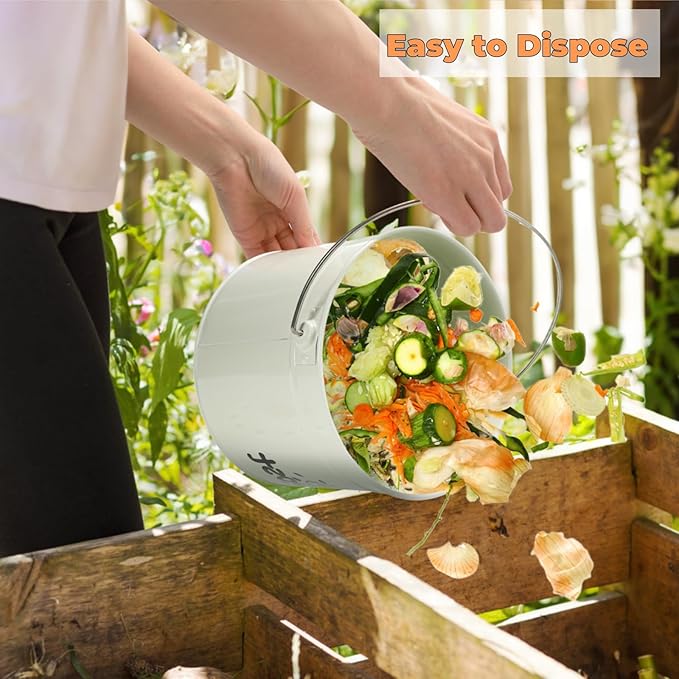 Tlence Small Kitchen Compost Bin, 1 Gallon Odorless Composter Container, Food Waste Bucket with Charcoal Filter Lid, Indoor Farmhouse Composting Pail Canister for Trash Scraps, Carrying Handle