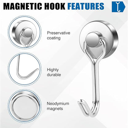 LOVIMAG Hooks, 40lbs+ Magnetic Magnet Hook 2026 Cruise Cabin Ship Essentials Heavy Duty Strong Refrigerator Fridge Hanging for Classroom Beach Vacation Kitchen Grills Home Mug Hanger (6 Pack), Silver