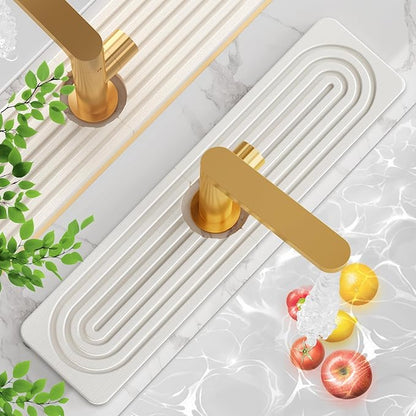 24'' Longer Stone Faucet Mat for Kitchen Sink [Super Absorbent, 30s Quick Drying] Water Absorbing Stone Tray for Sink Stone Mat for Kitchen Sink Stone Quick Dry Around Faucet Diatomite Stone Sink Tray