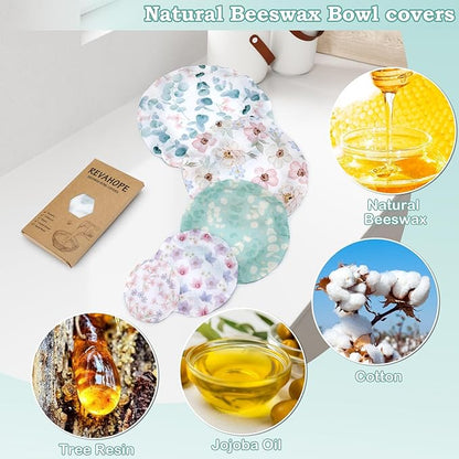 5-Size Reusable Beeswax Elastic Bowl Covers for Bread Proofing, Cotton Cloth Flexible Beeswax Wraps for Sourdough Cover and Food Storage Shower Caps for Sourdough Bread