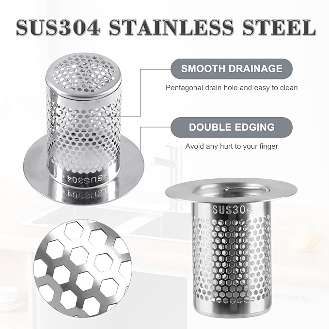 3Pcs Sink Drain Strainer，Shower Strainer Drain Hair Catcher Floor Drain Filter with Handle Stainless Steel Drainer Filter Used to Prevent Clogging of Kitchen Sinks (1.97"&2.17"&2.56")