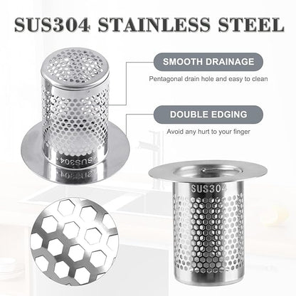 3Pcs Sink Drain Strainer，Shower Strainer Drain Hair Catcher Floor Drain Filter with Handle Stainless Steel Drainer Filter Used to Prevent Clogging of Kitchen Sinks (1.97"&2.17"&2.56")