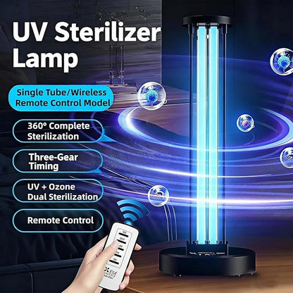 UV lamp with Ozone, Wireless Remote Control and 3 Timer Settings. UV lamp with 2 Quartz Tubes, Capable of achieving 360 ° Coverage, Needs to be Used When unmanned (US-007/36W-T)