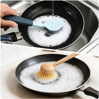 5 in 1 Dish Brush Set with Scraper, Kitchen Scrub Brush for Cleaning, Include Soft and Hard Bristle Scrub Brush, Vegetable Brush, Hard and Soft Scrapers, Suitable for Scrubbing Pots, and Bowls (5)