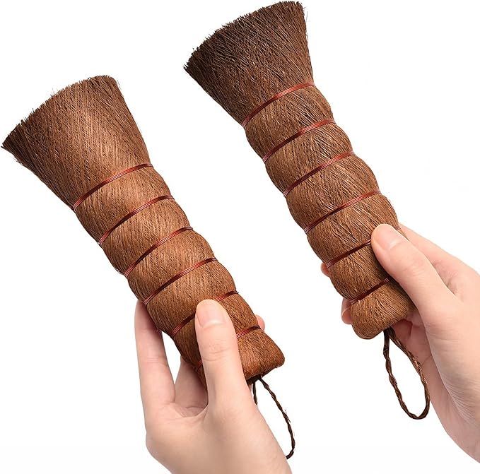 2 Pack Palm Dish Brush, Natural Palm Fiber Scrub Brush for Washing Dishes, Pots & Pans - Soft, Dense Bristles Non-Scratch, Hanging Loop for Easy Storage, Ideal for Kitchen Cleaning