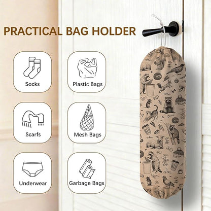 Plastic Bag Holder Dispenser, Plastic Grocery Bag Organizer & Wall Mount Paper Trash Bags Saver Storage for Kitchen Home Pantry Decor, Retro Animal Shopping Bags Storage Dispenser