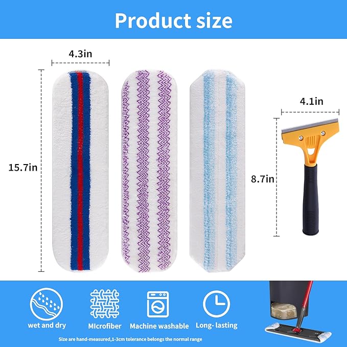 6 Pack Mop Replacement Pads Compatible with O Cedar H2pro Flat Mop System, Microfiber Mop Pads Replacements for O Cedar h2pro,Washable and Reusable H2pro Mop Refills for Hard Floor Deep Cleaning