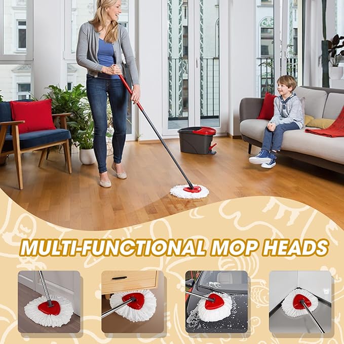 6 Pack Spin Mop Head Replacements,100% Microfiber Spin Mop Refill Compatible with OCeda Easywring 1-Tank System,360 Degree Spinning Mop Replace Head for Easy Cleaning Floor Mopping