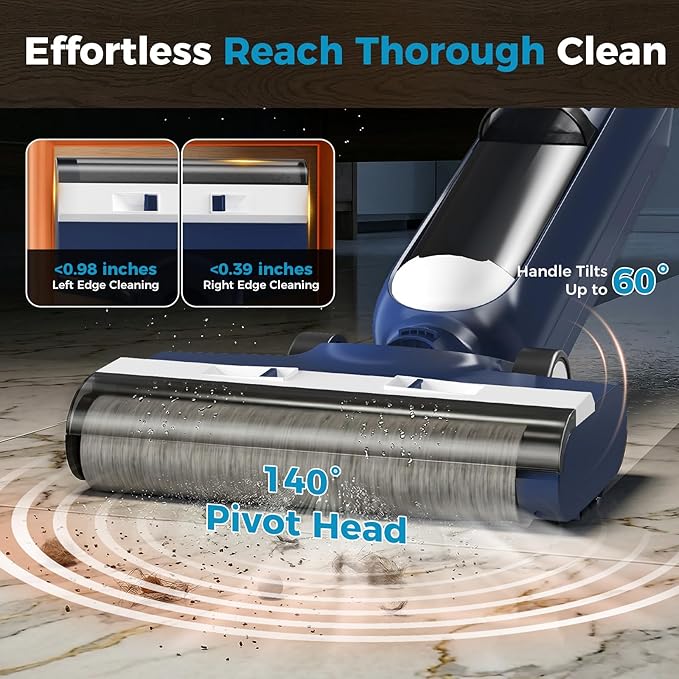 Wet Dry Vacuum Cleaner, Cordless Floor Washer, Vacuum and Mop All in One with Auto Self-Cleaning, Dual Water Tank & Tangle-Free Brush Design, Dual-Edge Cleaning, Up to 35-Minute Runtime