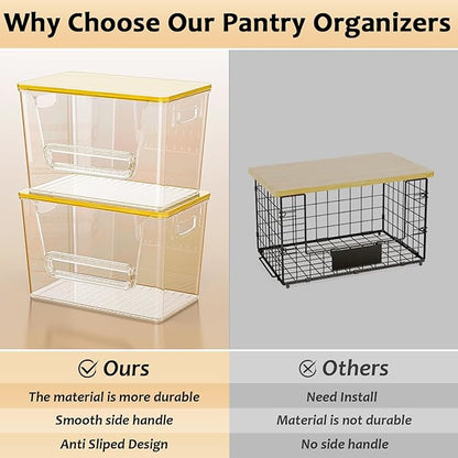 Delamu 2 Set Pantry Organizers and Storage,Trash Bag Dispenser with Bamboo Top,Stackable Trash Bag Dispenser Under Sink Organizer for 4-30 GalBags,Onion,Potato,Fruits,Amber(11-7/32"L*7" W*7-1/8"H)