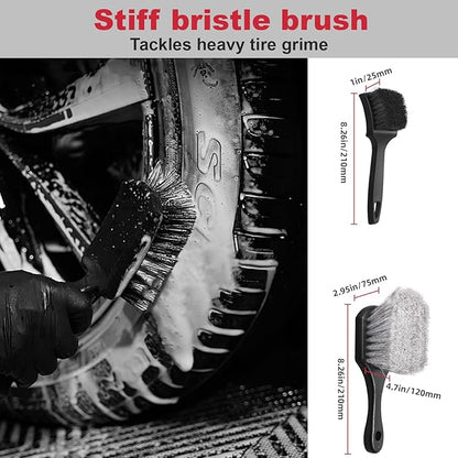 4PCS Compact Wheel & Tire Cleaning Kit - 360° Flexible Synthetic Wool Rim Brush, 2 Dual-Bristle Brushes & Microfiber Towel | Scratch-Free for All Vehicles
