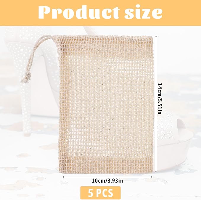 Soap Bags, 5 Pack Natural Sisal Soap Saver Bag Pouch Mesh Net, Zero Waste Plastic-Free Soaps Net for Shower Use Like Massaging, Scrubbing and Exfoliating