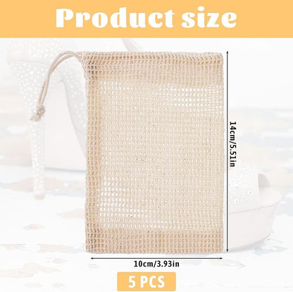 Soap Bags, 5 Pack Natural Sisal Soap Saver Bag Pouch Mesh Net, Zero Waste Plastic-Free Soaps Net for Shower Use Like Massaging, Scrubbing and Exfoliating