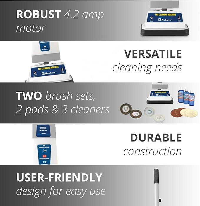 Koblenz P-820 BA Carpet Shampooer and Floor Polisher, Floor Scrubber Machine, 3-Speed, Scrubbing Brushes, Polishing Pads, Buffing Pads, Carpet Cleaner Machine, Includes Cleaners, Blue/Gray