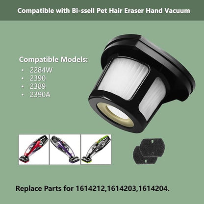 2284W Filter Compatible with Bi-ssell Pet Hair Eraser Hand Vacuum 2284W, 2390, 2389, 2390A, Replace Parts for 1614212, 1614203, 1614204, Pack 4 Filter and 8 Foam Filter
