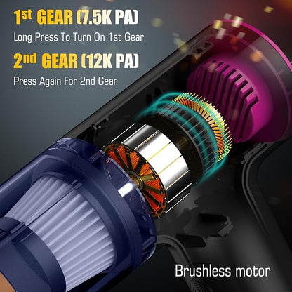 12000 Pa 4-in-1 Cordless Car Vacuum Cleaner Handheld Air Duster Pump & Blower with Brushless Motor | Portable Mini Vacuum for Car, Home & Office with Type-C Fast Charging
