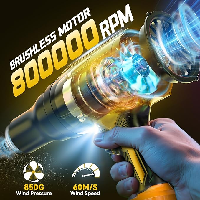 800,000 RPM Leaf Blower Compatible with Dewalt 20V: Ecarke Cordless Dust Blower, Electric Turbo Jet Blower Handheld Battery Powered with Brushless Motor for Patio Garden Lawn (Tool Only, No Battery)