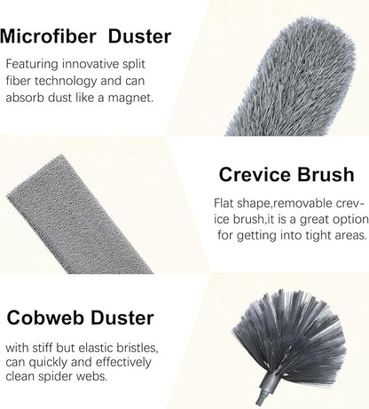 100" Microfiber Feather Dusters for Cleaning, Cobweb Duster with Extension Pole, Spider Web Brush & Ceiling Cleaning Tools, Dust Remover Set for Cleaning High Ceilings, Furniture, Ceiling Fan, Blinds