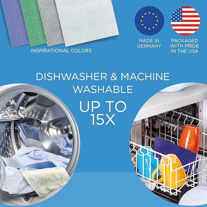 LOLA Swedish Dishcloths for Kitchen 10 Sheets, Biodegradable & Compostable Reusable Paper Towel Cleaning Cloths No Odor Washing Dishes Ultra Absorbent Cellulose Sponge Towel Made in Germany