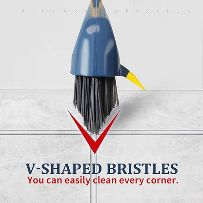 Long Handle Grout Cleaning Brush with for Tile Floors, Tapered Bristles Grouting Line Brush, 2 in 1 Scrub with Scraper