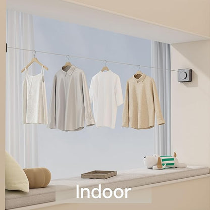 Retractable Clothesline Indoor Outdoor, Clothes Line Retracting Indoor, Retractable Clothes Line Wall Mounted Drying Rack Clothing Line, Laundry Line with Stainless Steel Line-15.1 Feets(Grey)