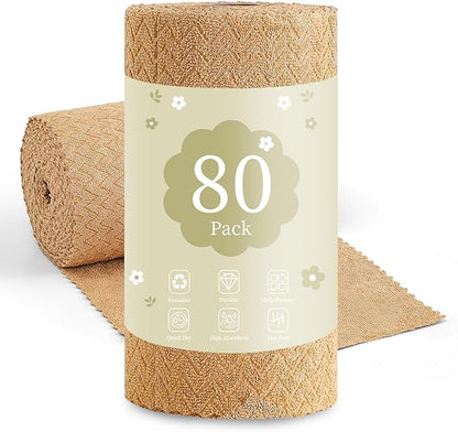 80 Pack Microfiber Cleaning Cloth Roll Reusable Paper Towels 12"x12" Tear Away Cloth,Absorbent Dish Rags for House Kitchen,Wash Cloths,Lint Free Rags for Window Cars Cleaning Supplies